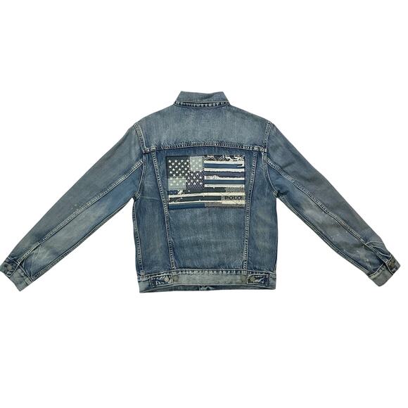 Polo Ralph Lauren Trucker Jacket Denim & Supply Men Sm Women Lg Back Flag Patch - Picture 6 of 9